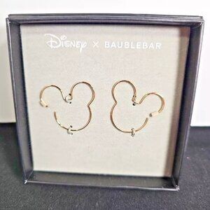 Disney X BaubleBar Mickey Mouse Silhouette Head Earrings Wire Hoop Outline Gold